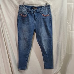 Blue Savvy Red, White, and Blue Embellished Skinny Jeans, Size 16